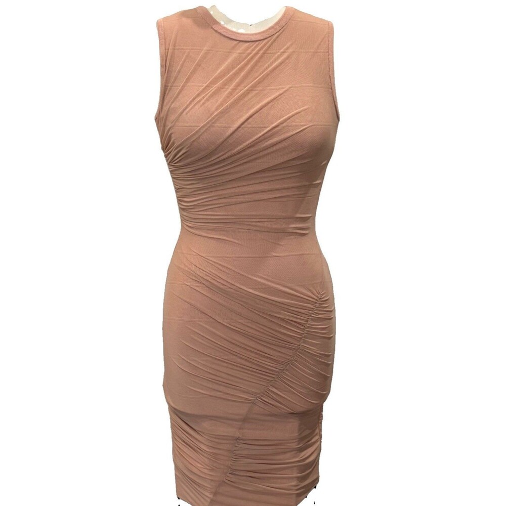 Herve Leger Nude Ruched Mini Dress Women Sz S Bandage Iconic Body Sculpting NWOT - Picture 2 of 16